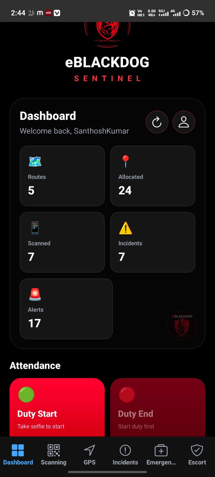 eBLACKDOG Sentinel App Dashboard